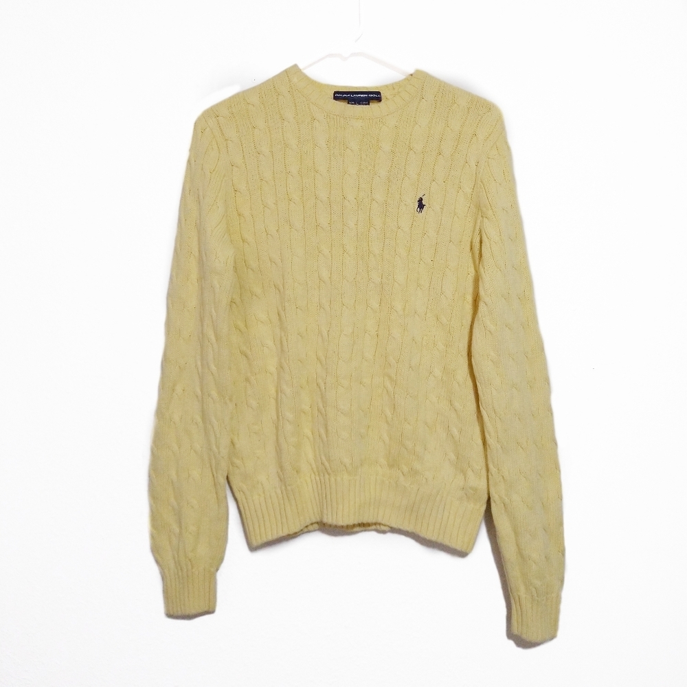 Ralph Lauren Sport Yellow Cable Knit Cotton Sweater Size Large
